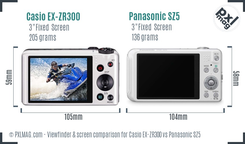 Casio EX-ZR300 vs Panasonic SZ5 Screen and Viewfinder comparison