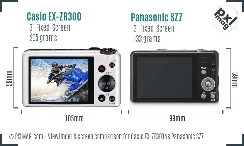 Casio EX-ZR300 vs Panasonic SZ7 Screen and Viewfinder comparison