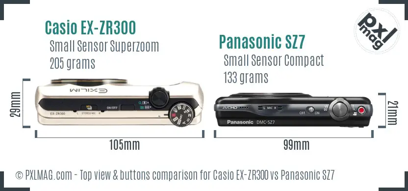 Casio EX-ZR300 vs Panasonic SZ7 top view buttons comparison