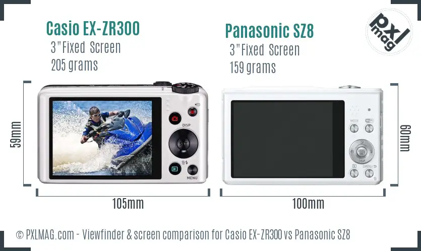 Casio EX-ZR300 vs Panasonic SZ8 Screen and Viewfinder comparison