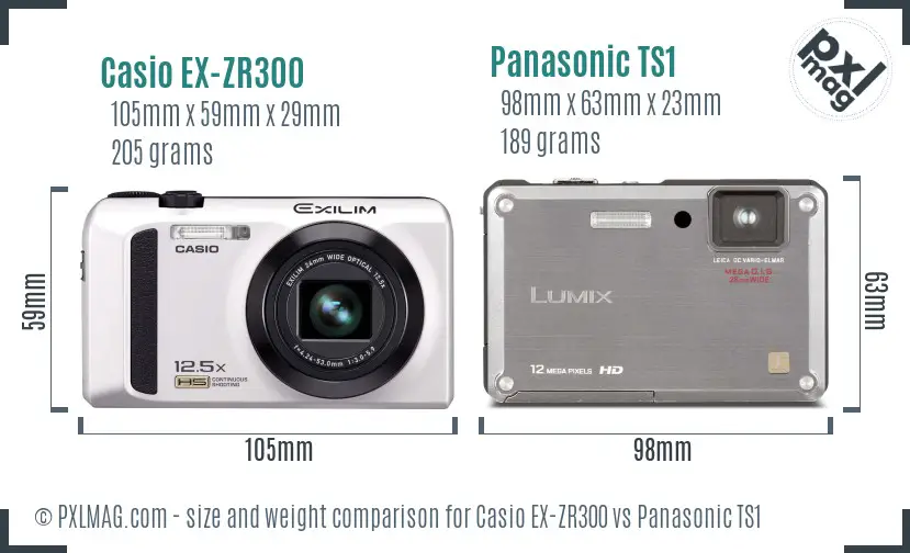Casio EX-ZR300 vs Panasonic TS1 size comparison