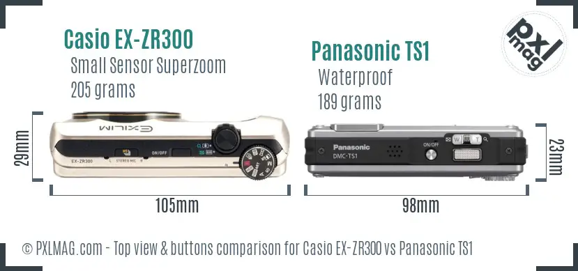 Casio EX-ZR300 vs Panasonic TS1 top view buttons comparison