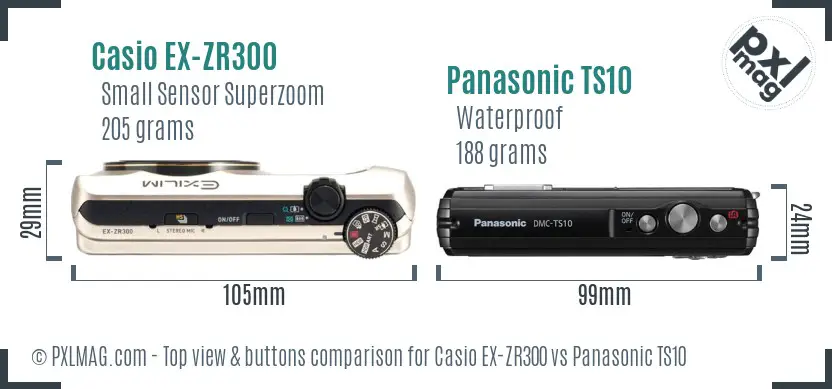 Casio EX-ZR300 vs Panasonic TS10 top view buttons comparison