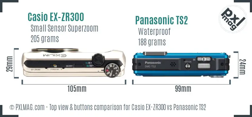 Casio EX-ZR300 vs Panasonic TS2 top view buttons comparison