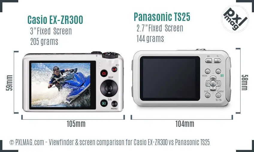 Casio EX-ZR300 vs Panasonic TS25 Screen and Viewfinder comparison