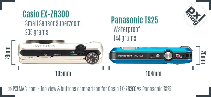Casio EX-ZR300 vs Panasonic TS25 top view buttons comparison