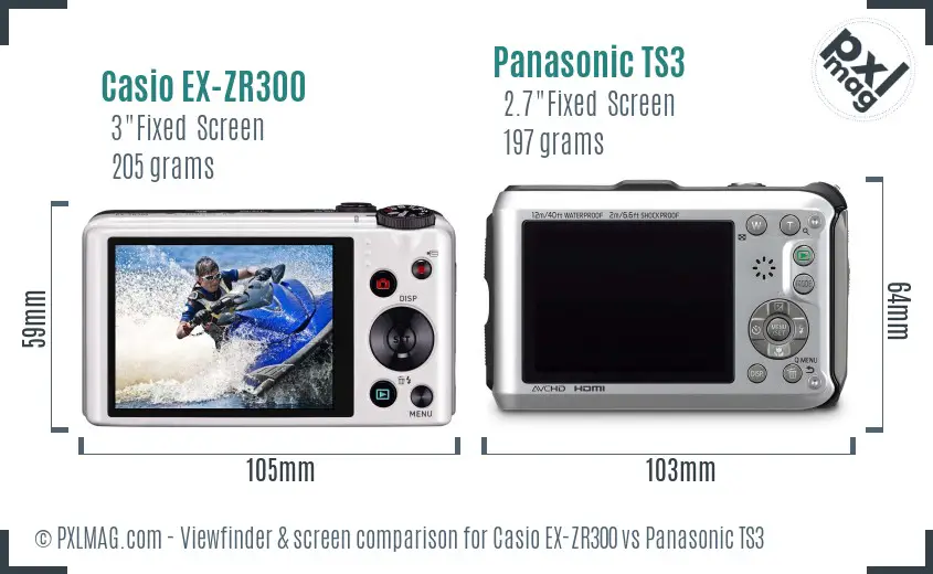 Casio EX-ZR300 vs Panasonic TS3 Screen and Viewfinder comparison