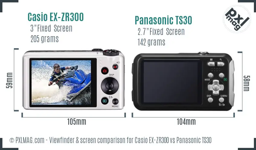 Casio EX-ZR300 vs Panasonic TS30 Screen and Viewfinder comparison