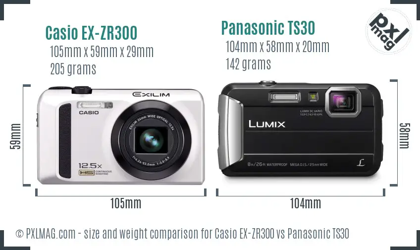 Casio EX-ZR300 vs Panasonic TS30 size comparison