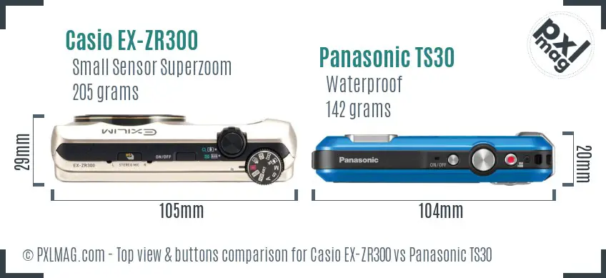 Casio EX-ZR300 vs Panasonic TS30 top view buttons comparison