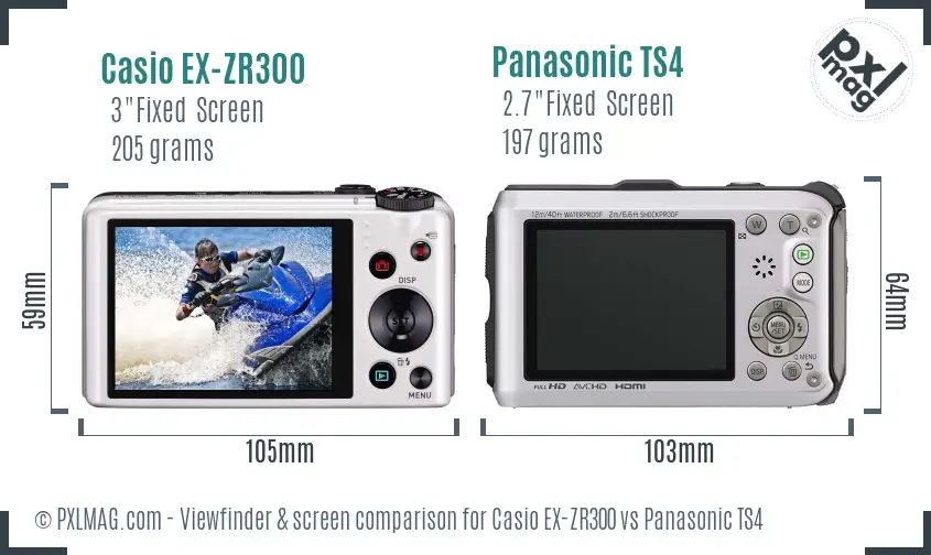 Casio EX-ZR300 vs Panasonic TS4 Screen and Viewfinder comparison