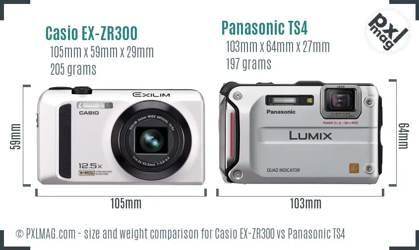 Casio EX-ZR300 vs Panasonic TS4 size comparison