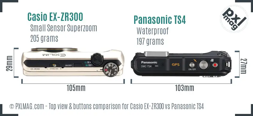 Casio EX-ZR300 vs Panasonic TS4 top view buttons comparison