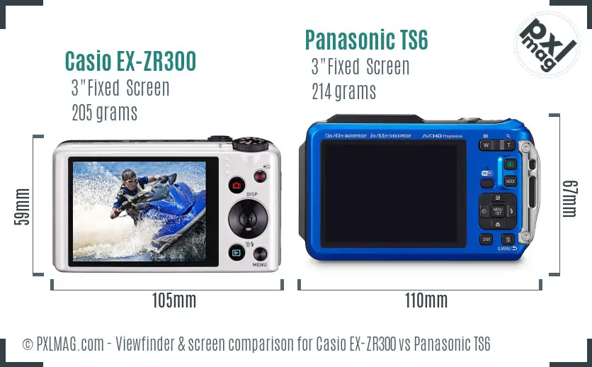 Casio EX-ZR300 vs Panasonic TS6 Screen and Viewfinder comparison