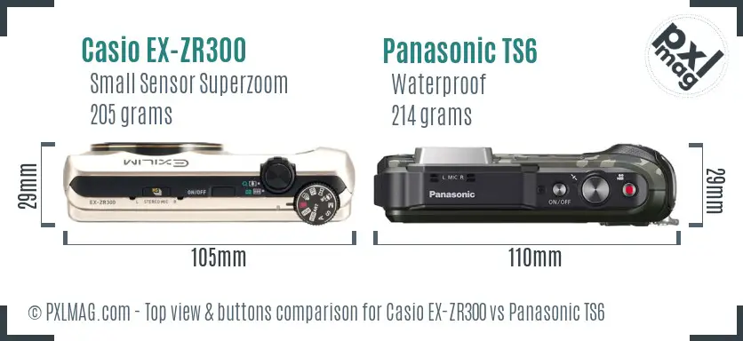 Casio EX-ZR300 vs Panasonic TS6 top view buttons comparison