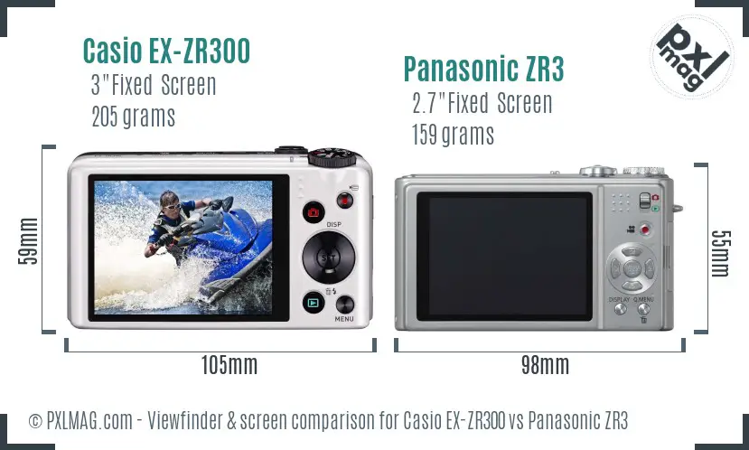 Casio EX-ZR300 vs Panasonic ZR3 Screen and Viewfinder comparison