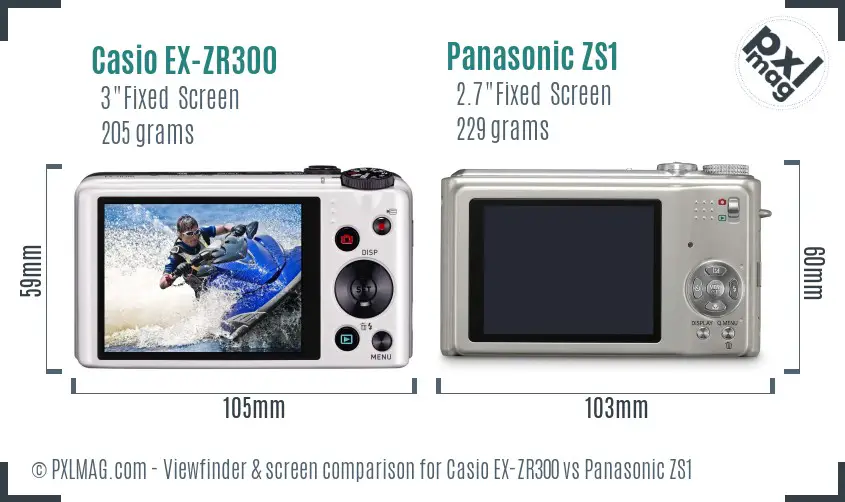 Casio EX-ZR300 vs Panasonic ZS1 Screen and Viewfinder comparison