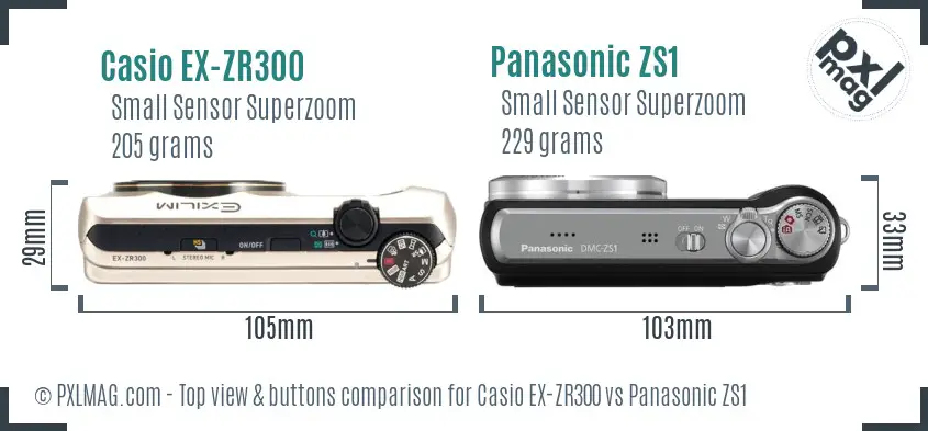 Casio EX-ZR300 vs Panasonic ZS1 top view buttons comparison