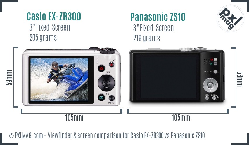 Casio EX-ZR300 vs Panasonic ZS10 Screen and Viewfinder comparison