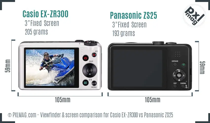Casio EX-ZR300 vs Panasonic ZS25 Screen and Viewfinder comparison