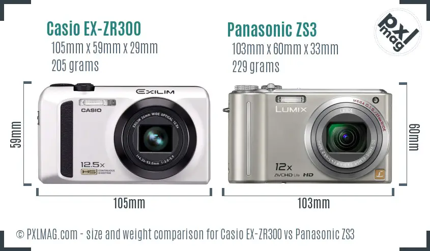 Casio EX-ZR300 vs Panasonic ZS3 size comparison Casio EX-ZR300 vs Panasonic ZS3 size comparison