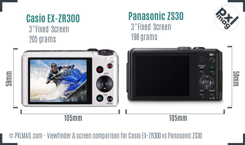 Casio EX-ZR300 vs Panasonic ZS30 Screen and Viewfinder comparison