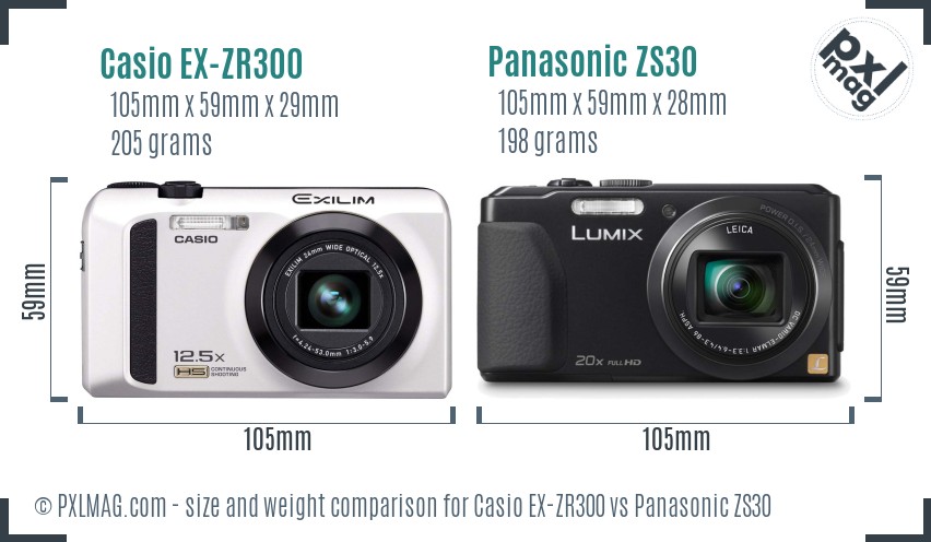 Casio EX-ZR300 vs Panasonic ZS30 size comparison Casio EX-ZR300 vs Panasonic ZS30 size comparison