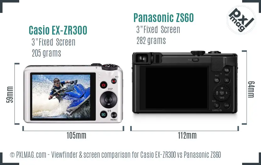 Casio EX-ZR300 vs Panasonic ZS60 Screen and Viewfinder comparison