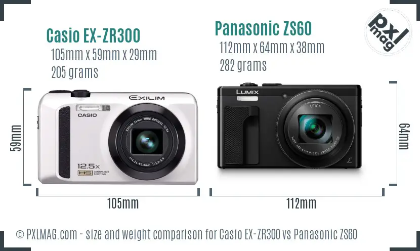 Casio EX-ZR300 vs Panasonic ZS60 size comparison