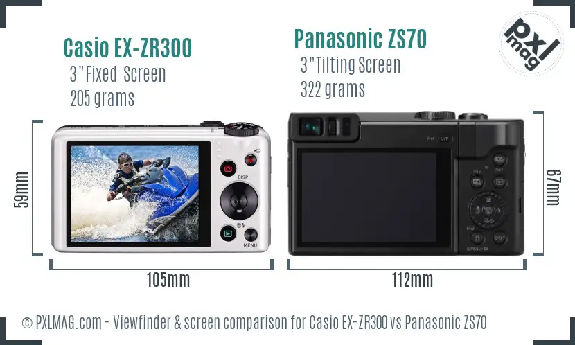 Casio EX-ZR300 vs Panasonic ZS70 Screen and Viewfinder comparison