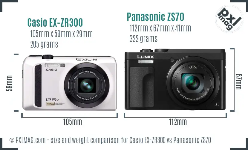 Casio EX-ZR300 vs Panasonic ZS70 size comparison