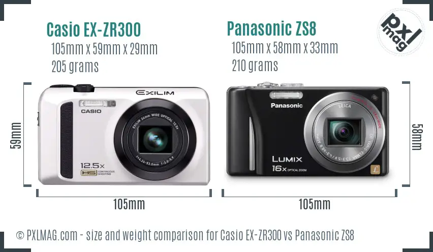 Casio EX-ZR300 vs Panasonic ZS8 size comparison Casio EX-ZR300 vs Panasonic ZS8 size comparison