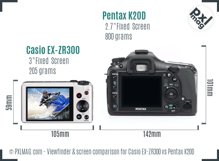 Casio EX-ZR300 vs Pentax K20D Screen and Viewfinder comparison