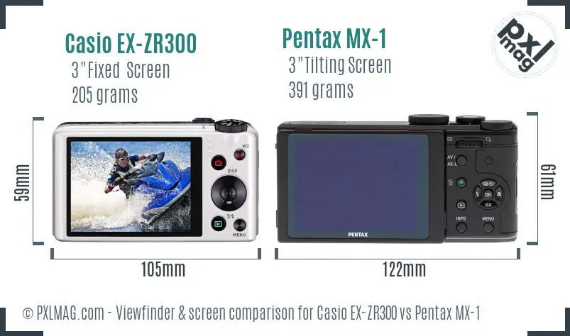 Casio EX-ZR300 vs Pentax MX-1 Screen and Viewfinder comparison