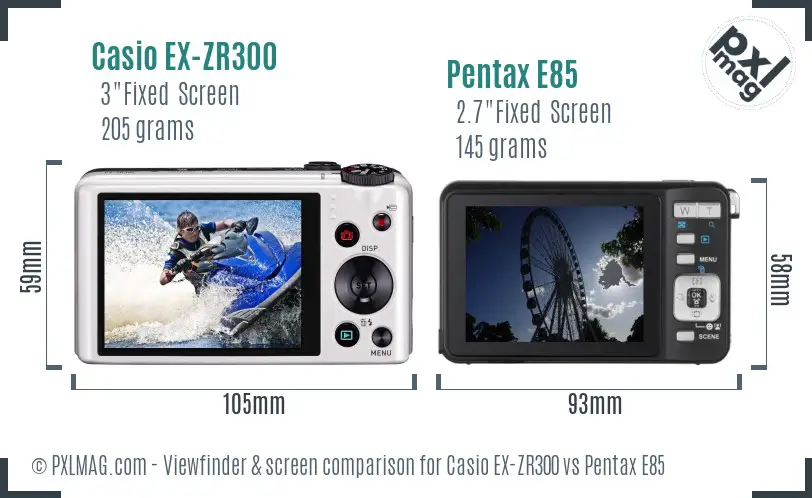 Casio EX-ZR300 vs Pentax E85 Screen and Viewfinder comparison Casio EX-ZR300 vs Pentax E85 Screen and Viewfinder comparison