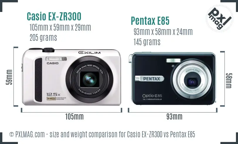 Casio EX-ZR300 vs Pentax E85 size comparison Casio EX-ZR300 vs Pentax E85 size comparison