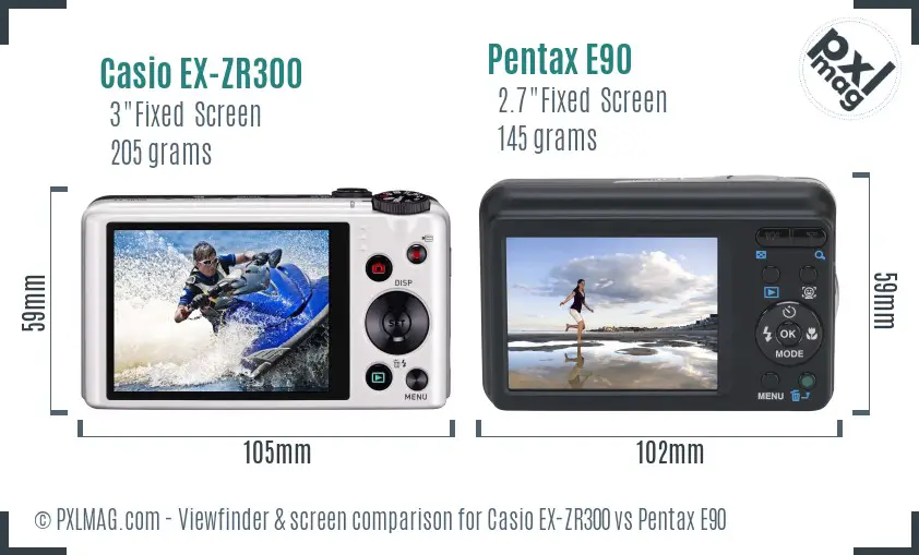 Casio EX-ZR300 vs Pentax E90 Screen and Viewfinder comparison