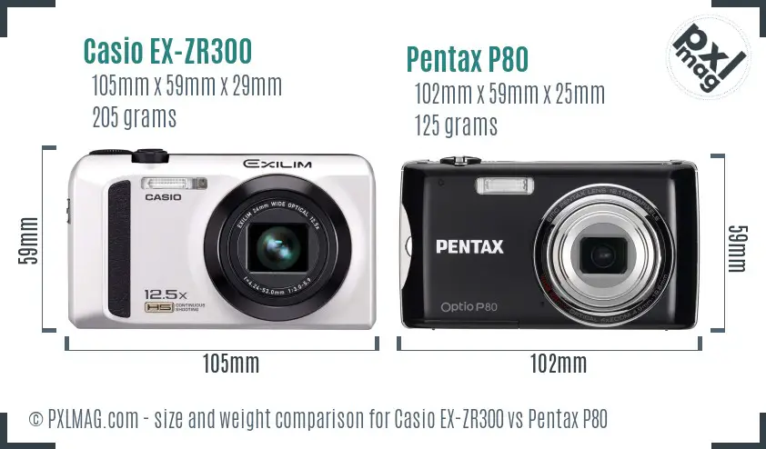 Casio EX-ZR300 vs Pentax P80 size comparison Casio EX-ZR300 vs Pentax P80 size comparison