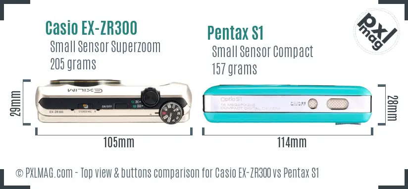 Casio EX-ZR300 vs Pentax S1 top view buttons comparison