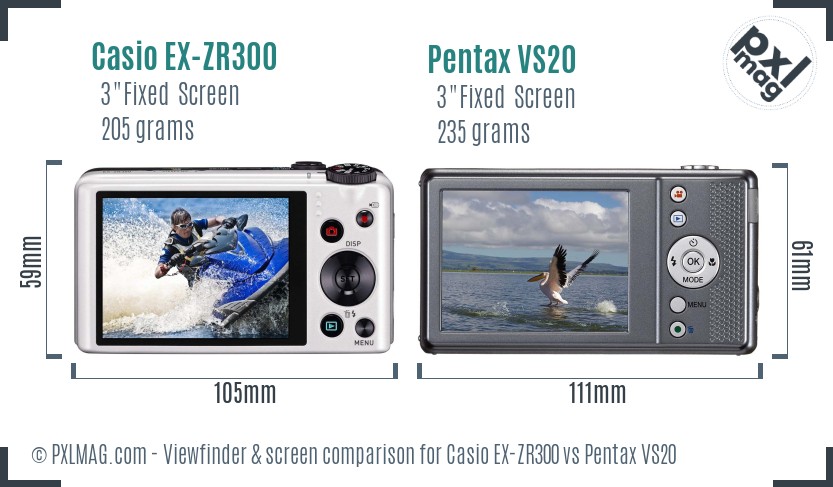 Casio EX-ZR300 vs Pentax VS20 Screen and Viewfinder comparison