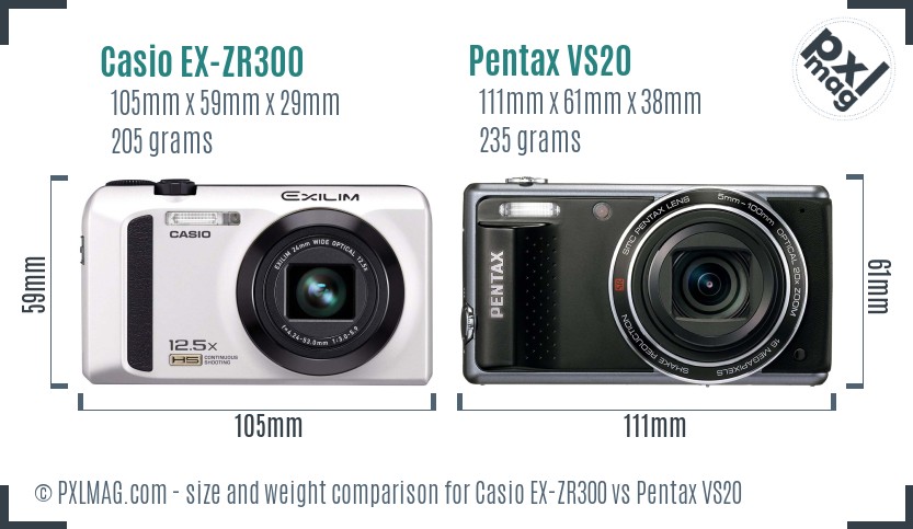 Casio EX-ZR300 vs Pentax VS20 size comparison Casio EX-ZR300 vs Pentax VS20 size comparison