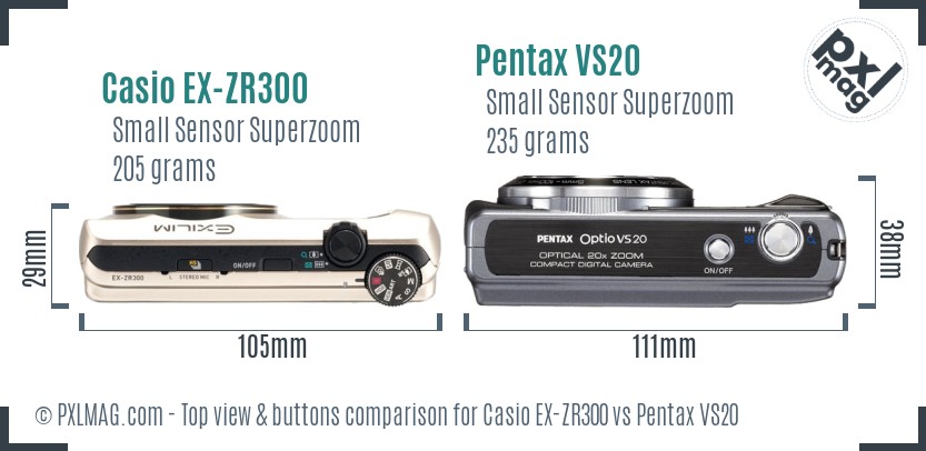 Casio EX-ZR300 vs Pentax VS20 top view buttons comparison