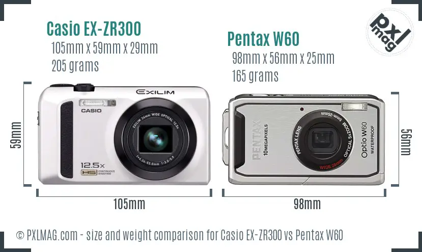 Casio EX-ZR300 vs Pentax W60 size comparison