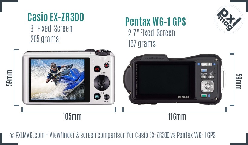Casio EX-ZR300 vs Pentax WG-1 GPS Screen and Viewfinder comparison
