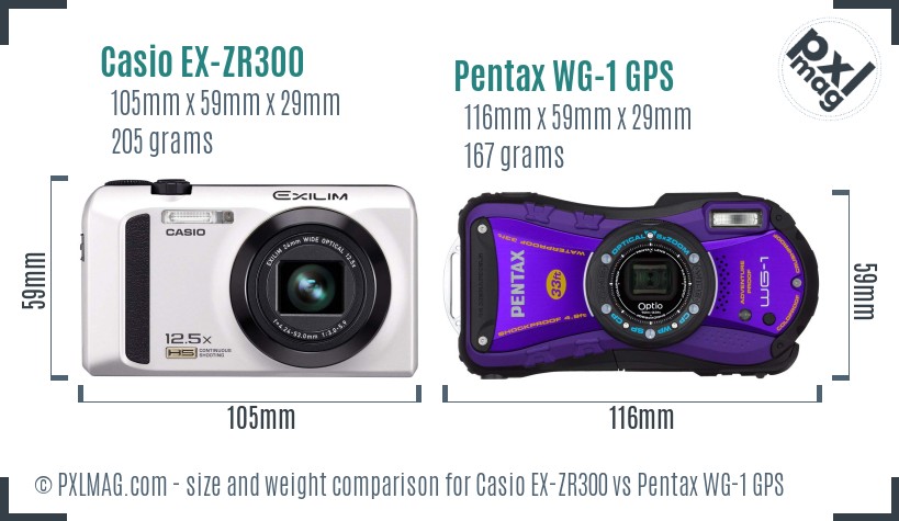 Casio EX-ZR300 vs Pentax WG-1 GPS size comparison