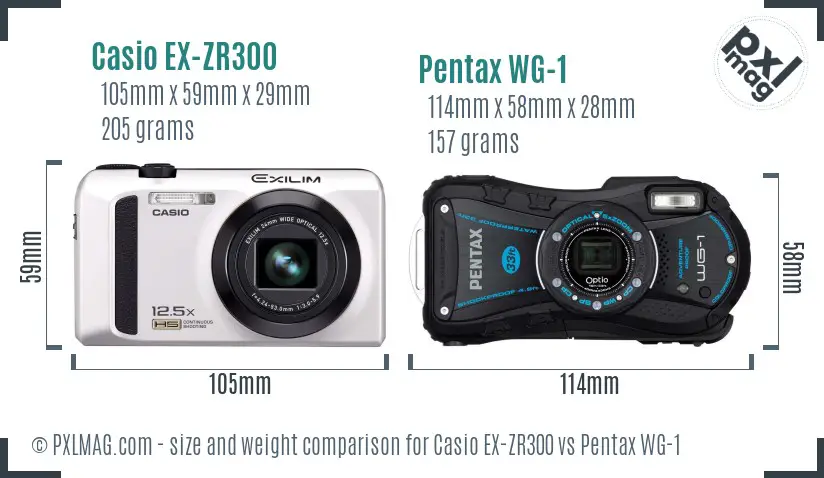 Casio EX-ZR300 vs Pentax WG-1 size comparison
