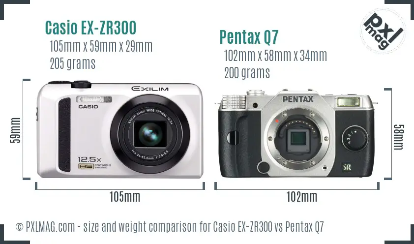 Casio EX-ZR300 vs Pentax Q7 size comparison