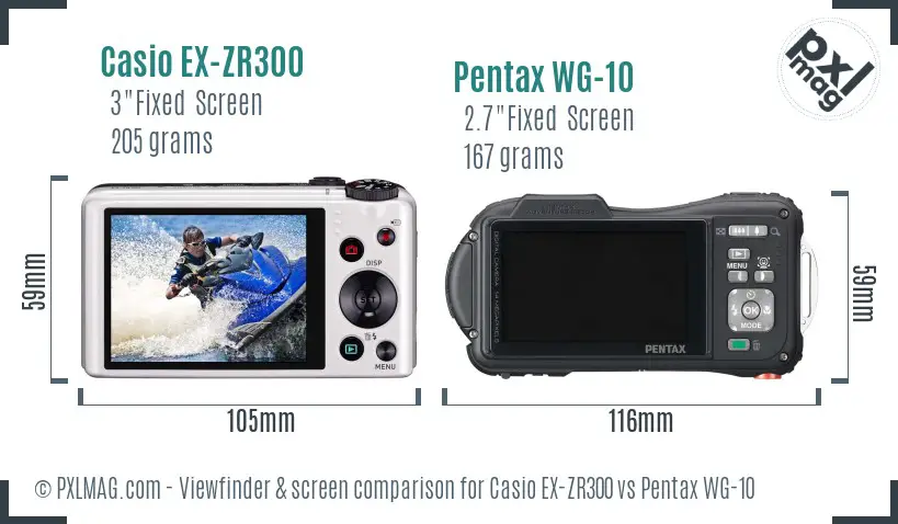 Casio EX-ZR300 vs Pentax WG-10 Screen and Viewfinder comparison