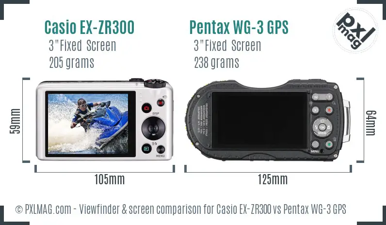 Casio EX-ZR300 vs Pentax WG-3 GPS Screen and Viewfinder comparison