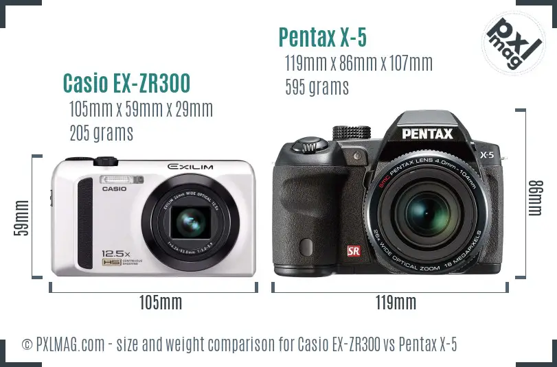 Casio EX-ZR300 vs Pentax X-5 size comparison